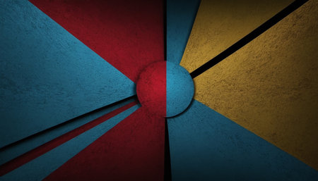 Concept or conceptual painted abstract blue, red, yellow, black background or paper texture of grunge material with holeの素材