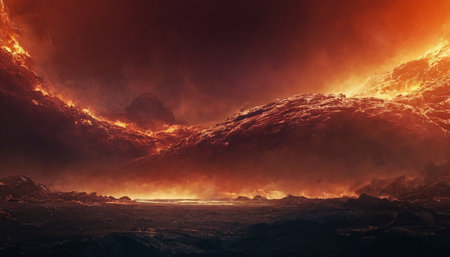 Fiery red fire in the night sky. 3d rendering.の素材