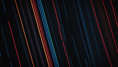 Abstract colorful lines on dark background. Vector illustration for your design.の素材