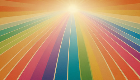 Colorful abstract background with sun rays and stripes. Rainbow colors.の素材