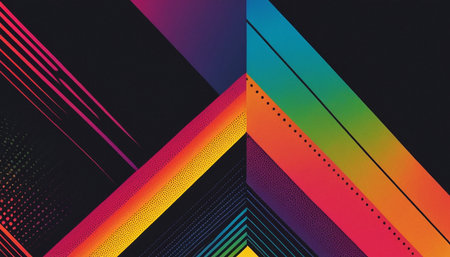 Abstract geometric background. Multicolored stripes on a black background.の素材