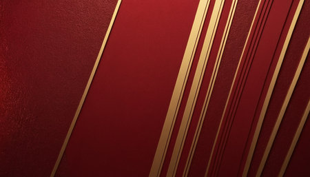 Red background with golden lines. 3d illustration for design and decorationの素材