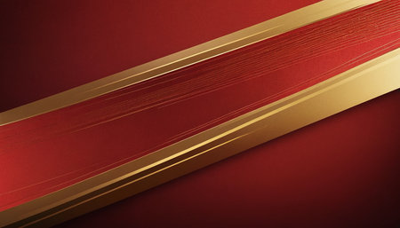 Elegant red background with gold lines. Template for design.の素材