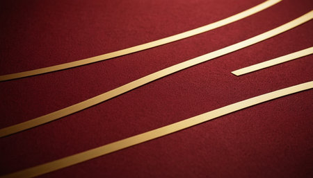 golden line on red velvet background. 3d render illustration.の素材