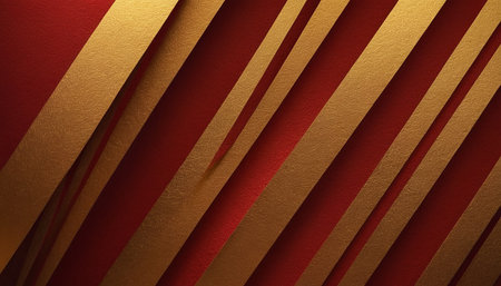 Abstract red and golden background with diagonal stripes. 3d render illustrationの素材
