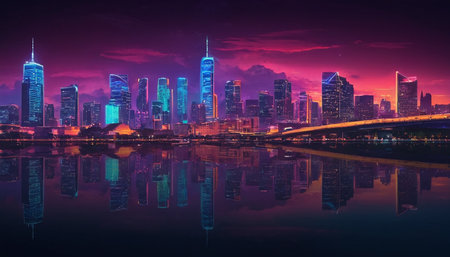 Shanghai skyline at night with reflection in Huangpu river,China.の素材