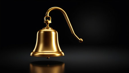 Golden bell isolated on black background. 3d illustration. 3d renderingの素材