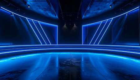 Futuristic dark corridor with neon lights. 3D rendering.の素材