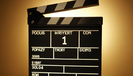 Movie clapper board on yellow background with copy space for your textの素材