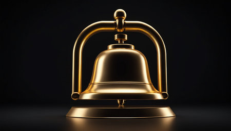 Golden bell isolated on black background. 3d illustration. 3d renderingの素材