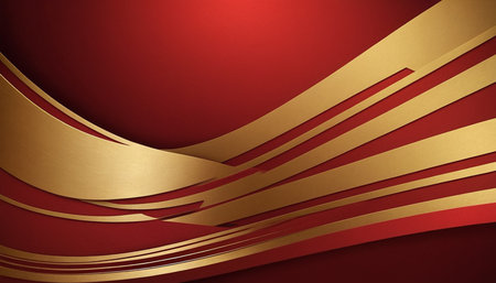Luxury red background with golden lines. 3d illustration.の素材