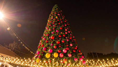 Christmas tree with colorful lights in the city at night, Thailand.の素材