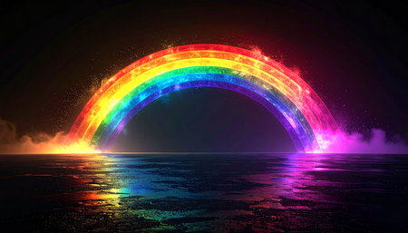 Rainbow on the water. 3D illustration. Abstract background.の素材