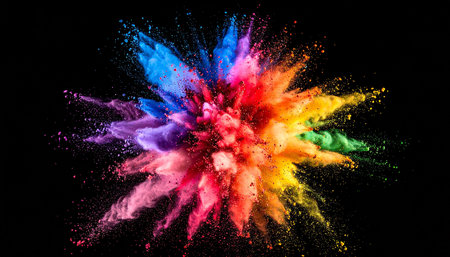 Explosion of colored powder, isolated on black background. Abstract colored backgroundの素材