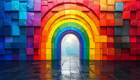 Rainbow in the shape of a rainbow. 3D illustration.の素材