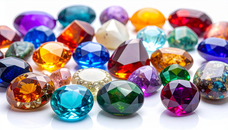 colorful gemstones isolated on white background close up macro photo.の素材