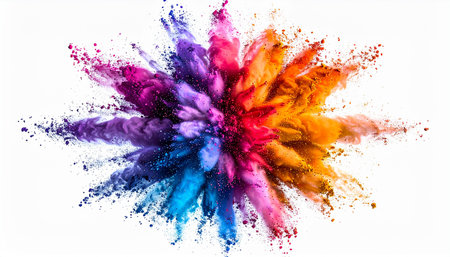 Explosion of colored powder isolated on white background. Abstract colored backgroundの素材