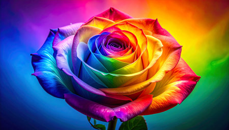beautiful multicolored rose on a background of the rainbow.の素材