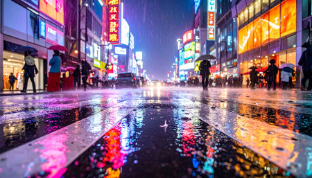 Shibuya Crossing in rainy day. Shibuya Crossing is a major shopping street in Tokyo, Japan.の素材