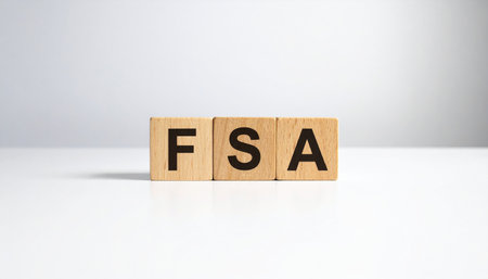 FSA - Financial Safety and Health Act acronym on wooden cubes.の素材