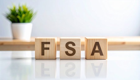 FSA - Financial Safety and Health Care Act acronym on wooden cubesの素材