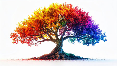 Colorful tree isolated on white background. 3d render illustration.の素材