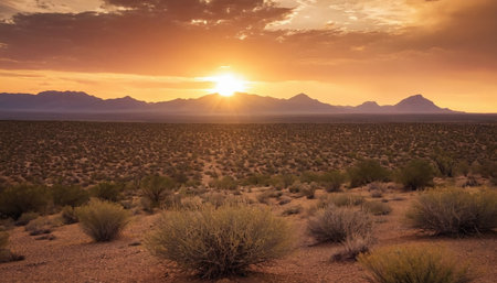 Sunset over the Mojave Desert in California, United States.の素材