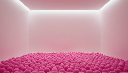 pink room with a lot of pink balls, 3d renderingの素材