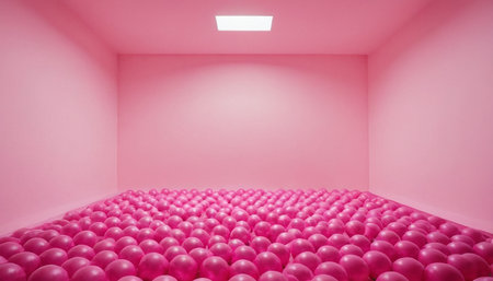 Pink room with pink balls. 3d rendering. Mock up.の素材