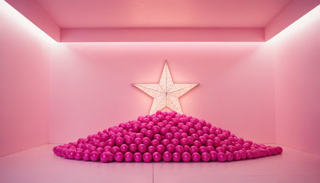 Pink balls and star on the pink wall. 3D rendering.の素材
