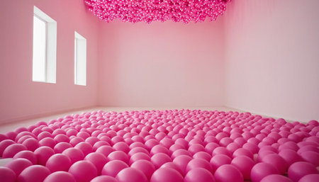 Pink balls on the floor in a childrens room. 3d renderingの素材