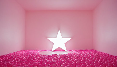star in a pink room, 3d rendering. Computer digital drawing.の素材