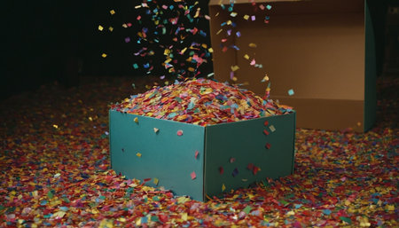 colorful confetti in a box on a dark background, partyの素材