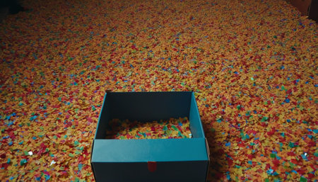 colorful confetti in a gift box in the interior of the roomの素材