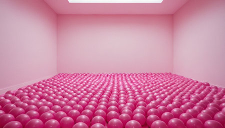 Pink empty room with pink balls. 3d rendering, 3d illustrationの素材