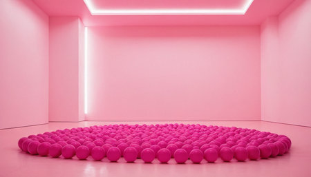 pink yoga balls in the pink room. 3d rendering.の素材