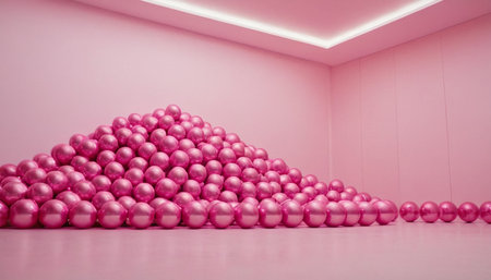 Pink balls in the pink room. 3d rendering, 3d illustration.の素材