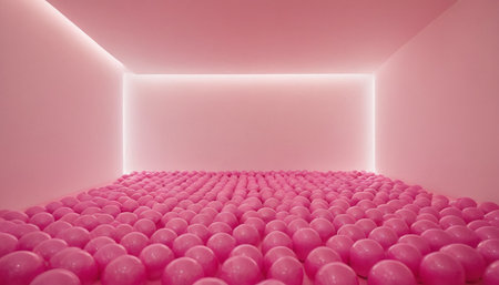Abstract empty room with pink balls on the floor. 3d renderingの素材