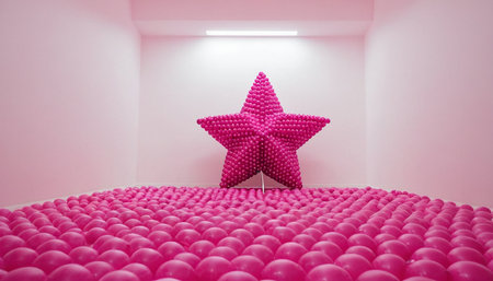 pink star in the interior of a room with pink balls.の素材