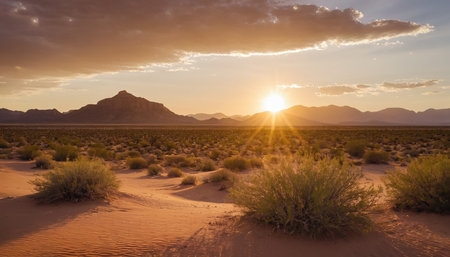 Sunset over the Mojave Desert in California, United States.の素材