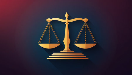 Scales of justice icon in flat style on dark background. Vector illustration.の素材