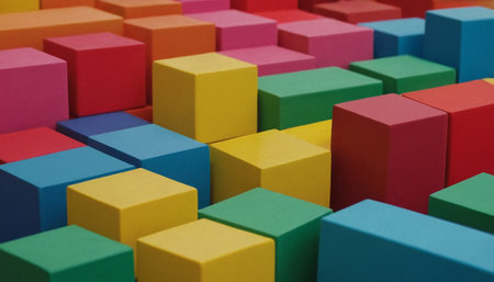 Colorful wooden blocks as a background, close-up view.の素材