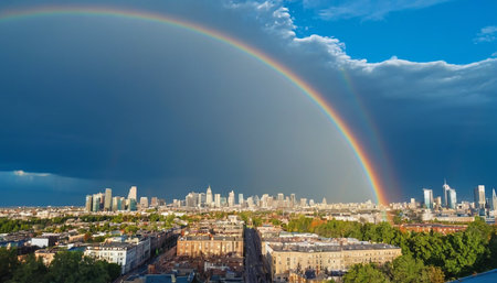 Rainbow over Paris, France. Panoramic view of Paris cityscape.の素材