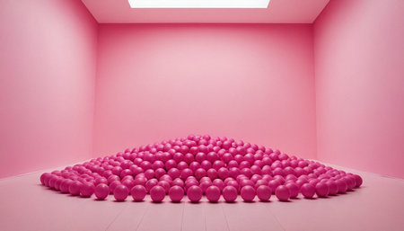 Pink room with a lot of pink balls. 3d rendering.の素材
