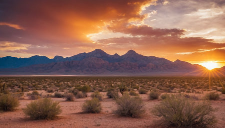 Sunset over the Mojave Desert in California, United States.の素材