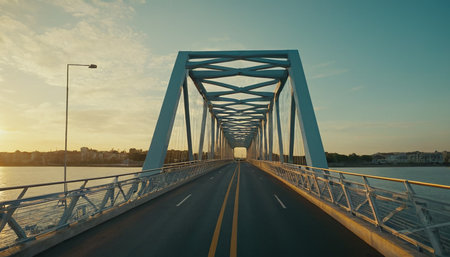 Sunset over the bridge in the city of Odessa, Ukraineの素材
