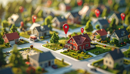 Miniature city with houses and roads. 3d render illustration.の素材