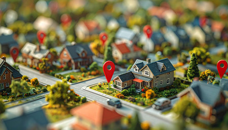 Miniature city with houses and roads. 3d illustration. Top view.の素材