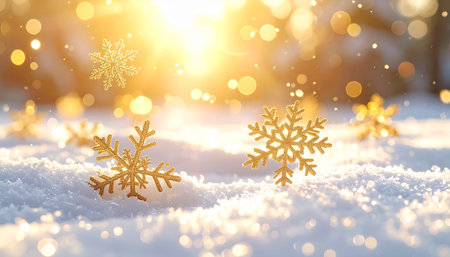 Snowflakes on snow with bokeh background. Christmas background.の素材