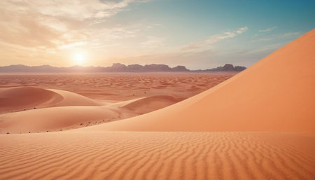 Sand dunes in the Sahara desert at sunset. Morocco, Africaの素材